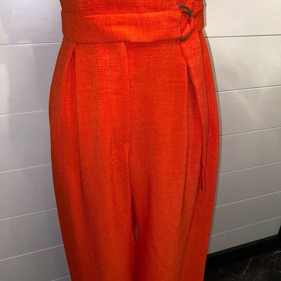 Taylor Women's Zip-Front Belted Wide-Leg Orange Jumpsuit Size 2 - Picture 3 of 11